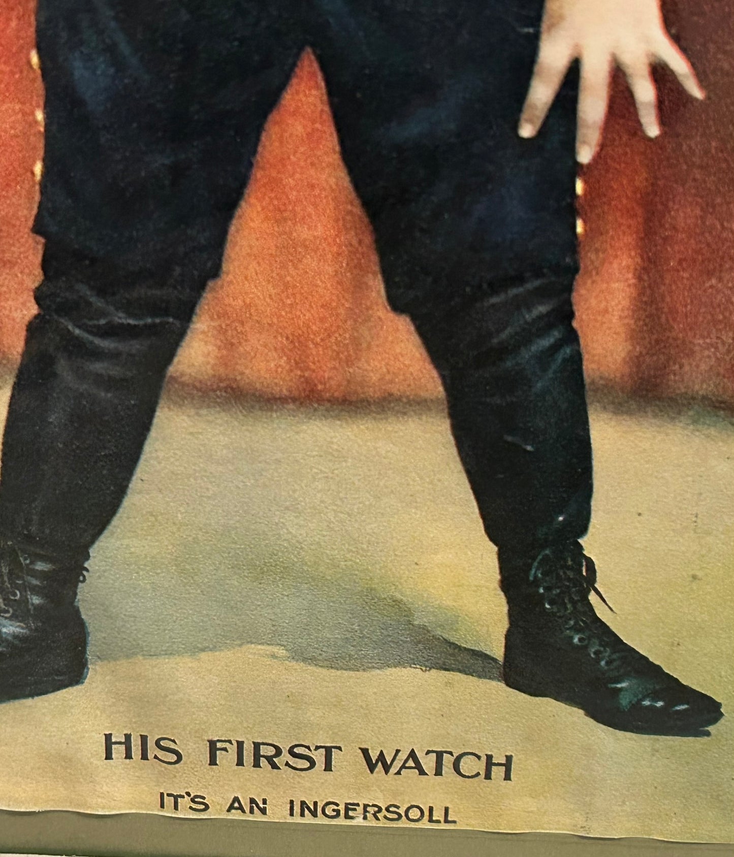 INGERSOLL WATCH ANTIQUE ADVERTISING SIGN WITH BOY