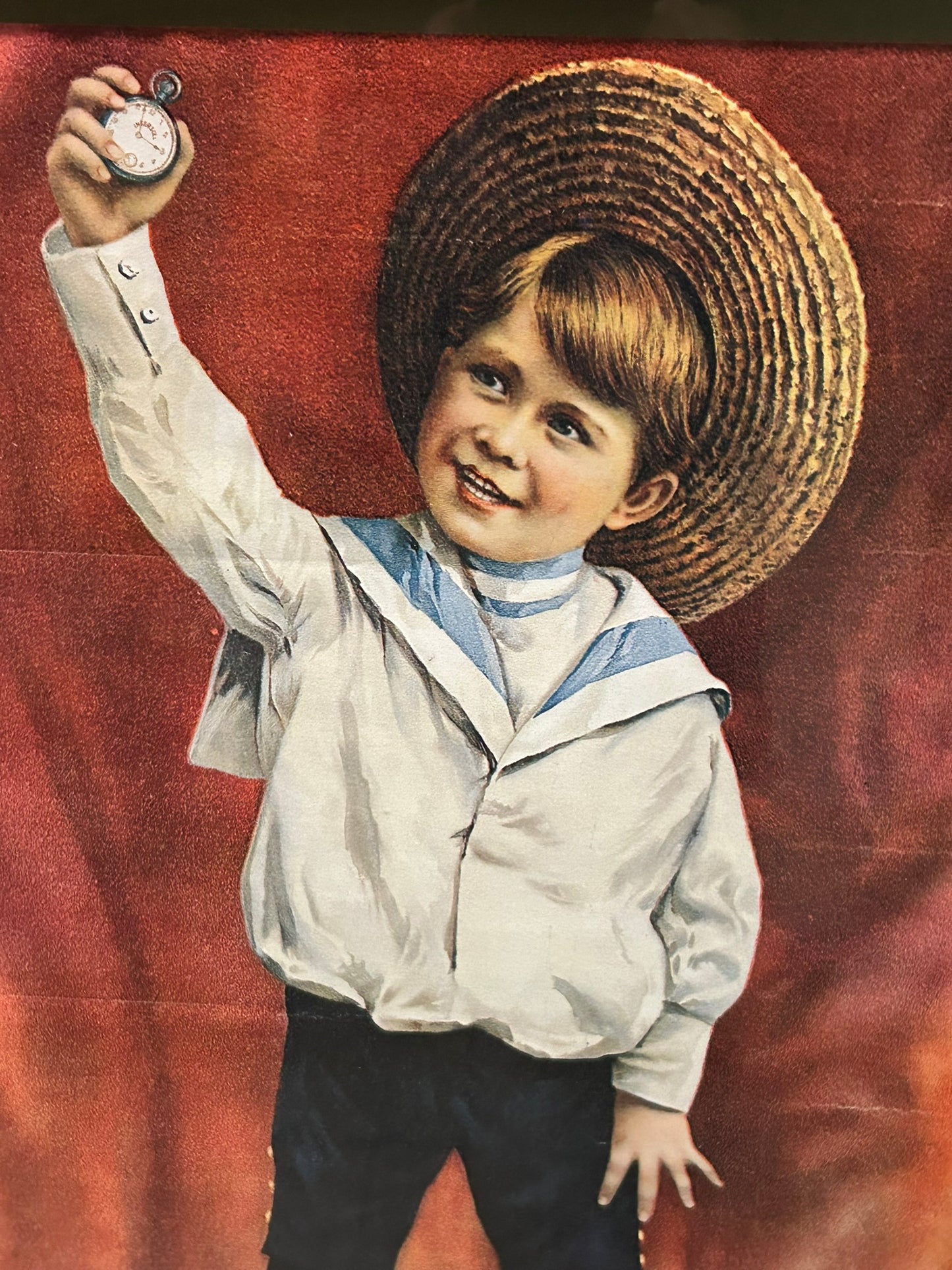 INGERSOLL WATCH ANTIQUE ADVERTISING SIGN WITH BOY