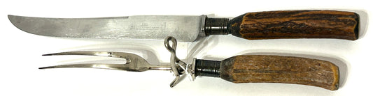 ANTIQUE CARVING SET STERLING AND HORN HANDLES