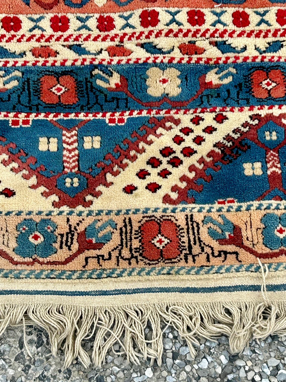 TRIBAL LARGE SIZE RUG IN REDS, BLUES, CREAMS