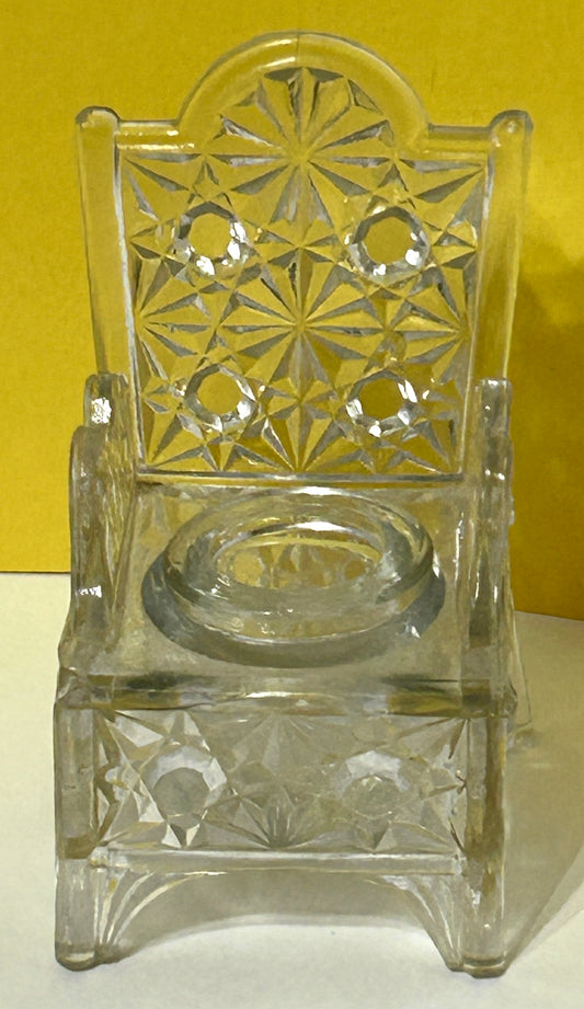 DAISY AND BUTTON PATTERN GLASS FIGURAL CHAIR INKWELL