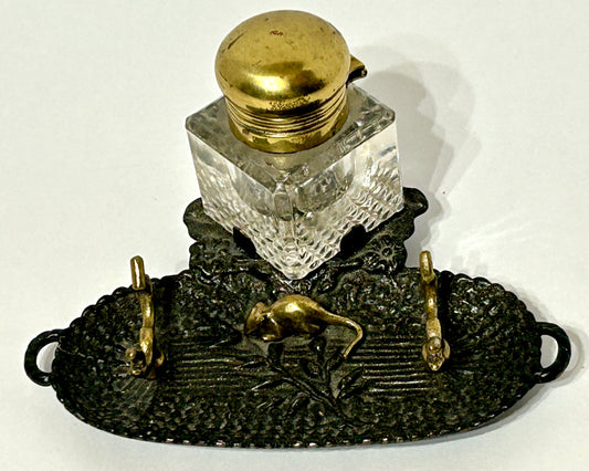 ANTIQUE FIGURAL MOUSE INKWELL
