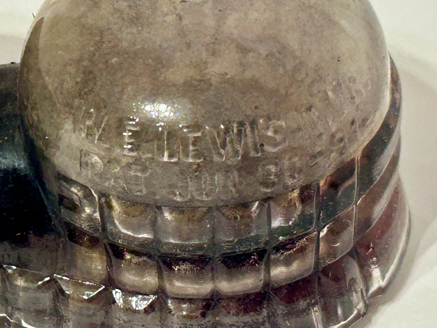 ANTIQUE GLASS INKWELL LEWIS PATENT 1891