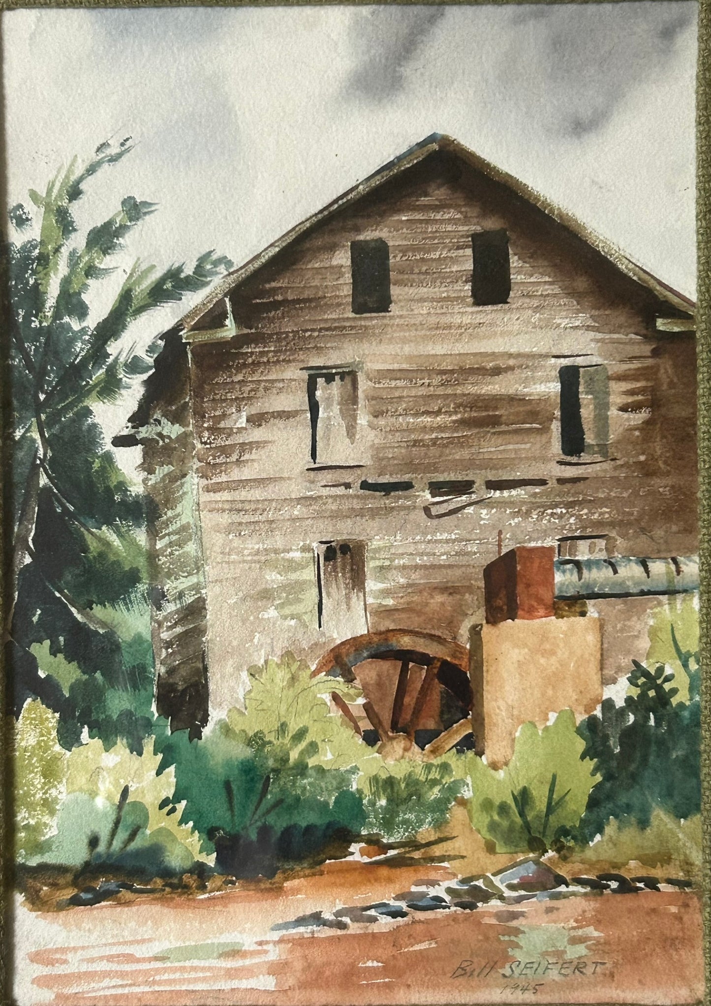BILL SEIFERT WATERCOLOR OF MILL DATED 1945