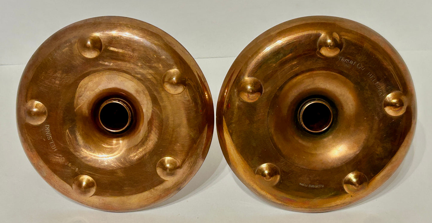 COPPER ARTS AND CRAFTS DESIGN CANDLESTICKS BY TEMET OU HELSINKI