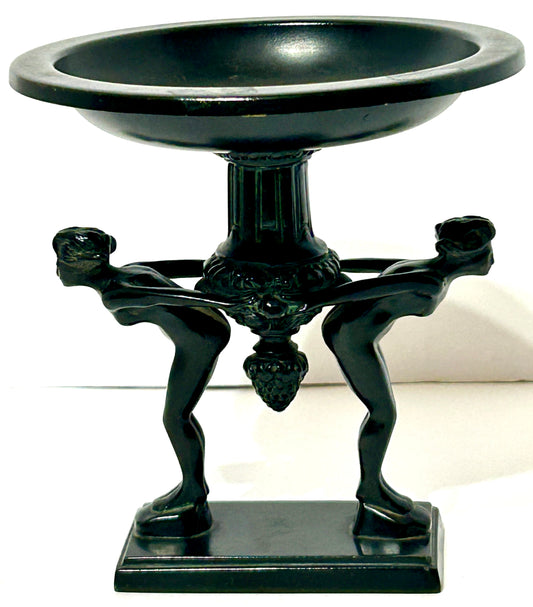 ART DECO DOUBLE FIGURAL NUDE ON BASE METAL COMPOTE