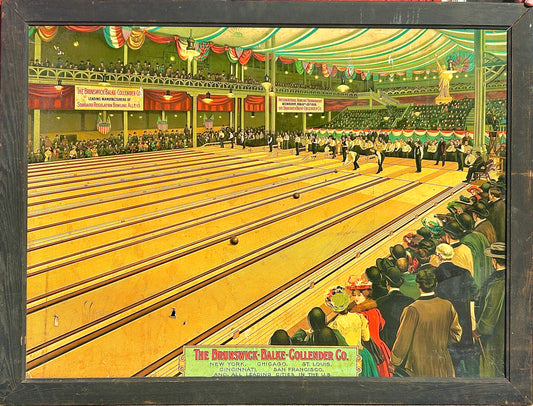 BRUNSWICK BALKE COLLENDER CO. 1905 LARGE ADVERTISING BOWLING SIGN