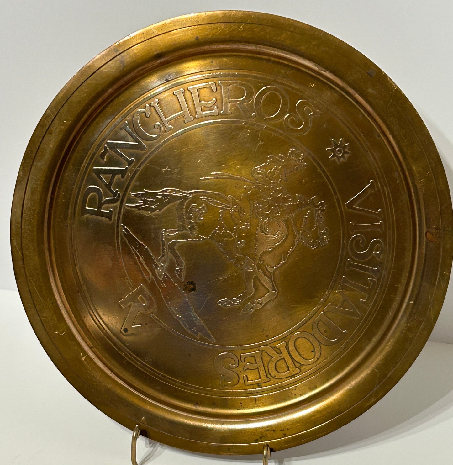 SILVER CREST BRONZE TRAY "RANCHEROS VISTADORES" RIDER ON HORSE