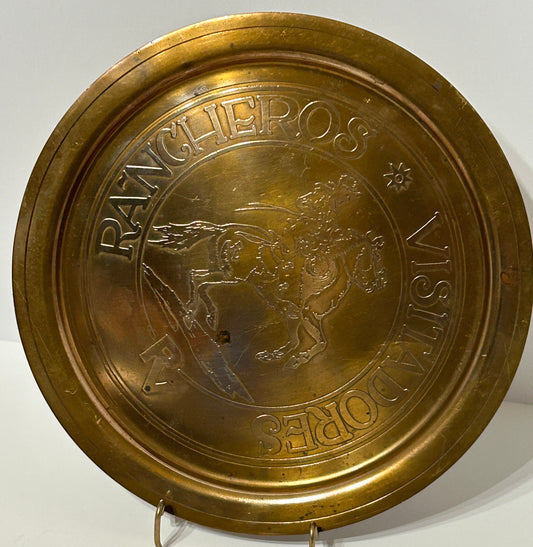 SILVER CREST BRONZE TRAY "RANCHEROS VISTADORES" RIDER ON HORSE