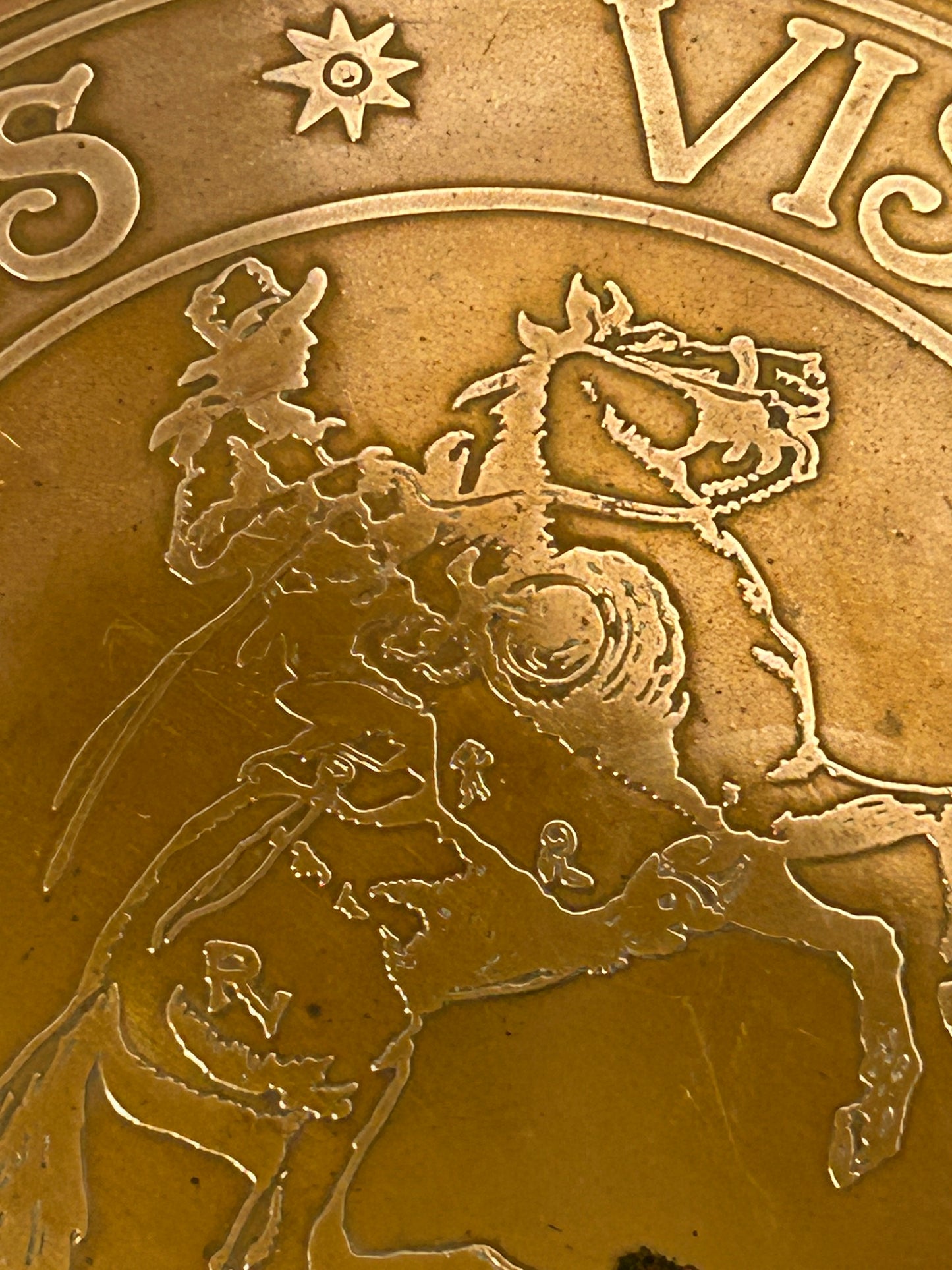 SILVER CREST BRONZE TRAY "RANCHEROS VISTADORES" RIDER ON HORSE