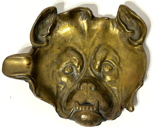 ANTIQUE BRONZE BULL DOG FIGURAL ASHTRAY