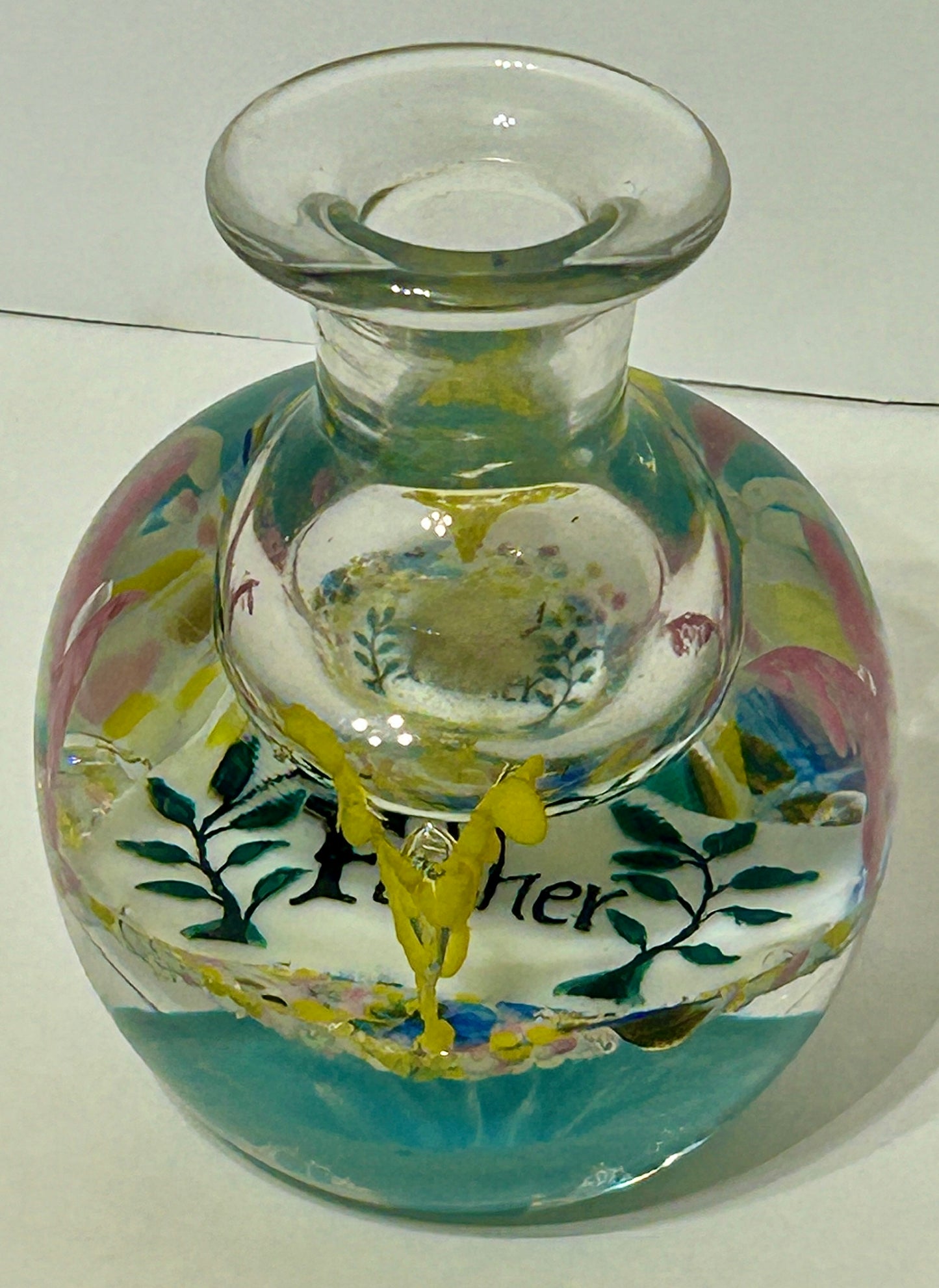 ANTIQUE PAPERWEIGHT INKWELL WITH FATHER INSCRIPTION INSIDE