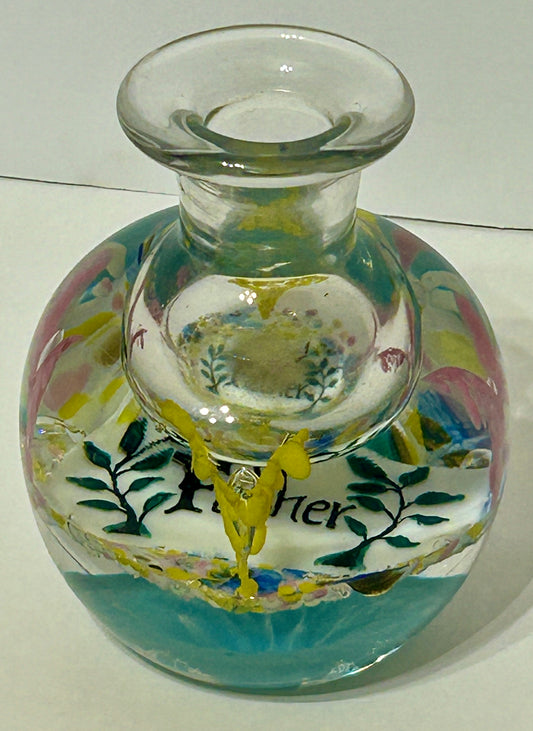 ANTIQUE PAPERWEIGHT INKWELL WITH FATHER INSCRIPTION INSIDE