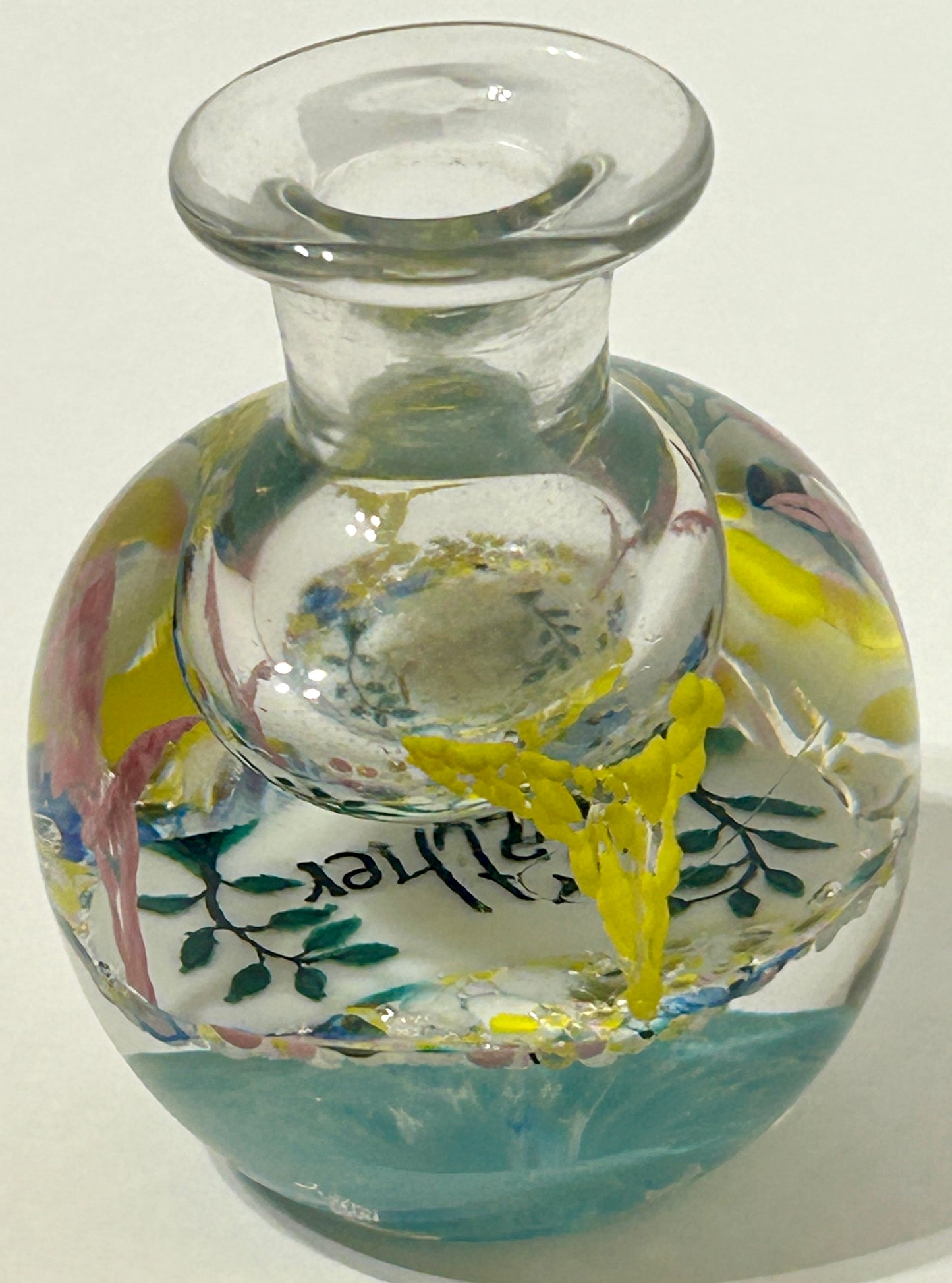 ANTIQUE PAPERWEIGHT INKWELL WITH FATHER INSCRIPTION INSIDE