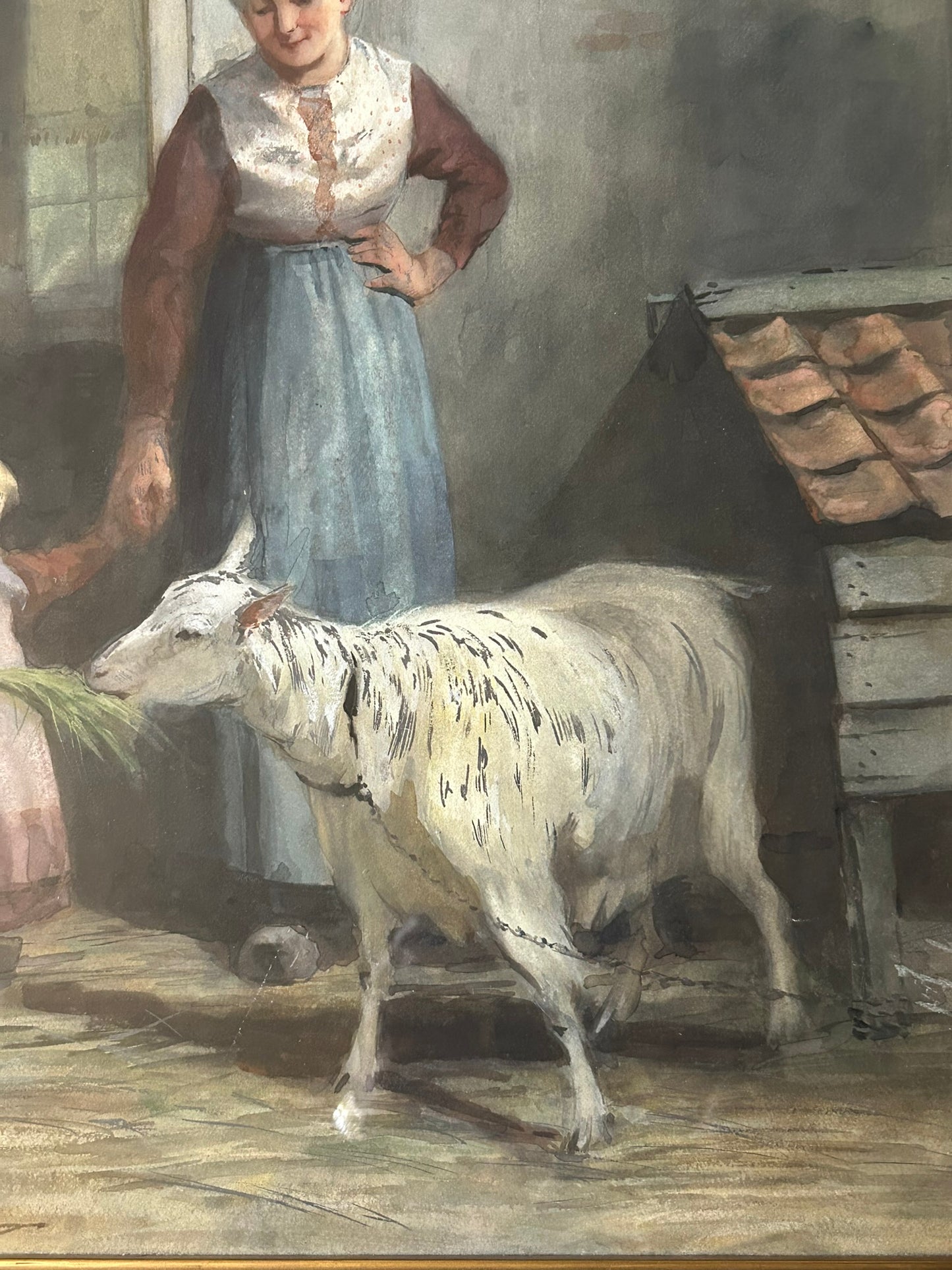 JACOBUS FREDERIK STERNE DE JONG 1866-1920 WATERCOLOR OF WOMAN, CHILD, & SHEEP