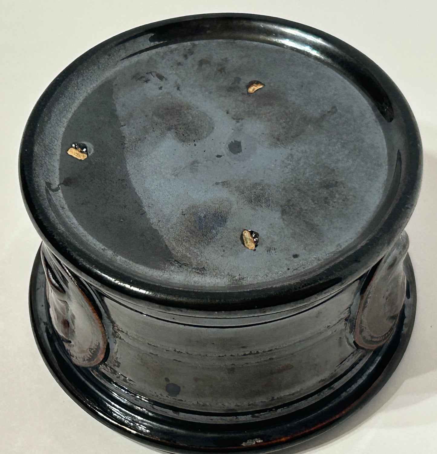BROWN POTTERY INKWELL FROM 19TH CENTURY