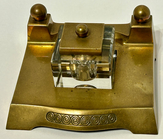 BRASS & GLASS ANTIQUE INKWELL