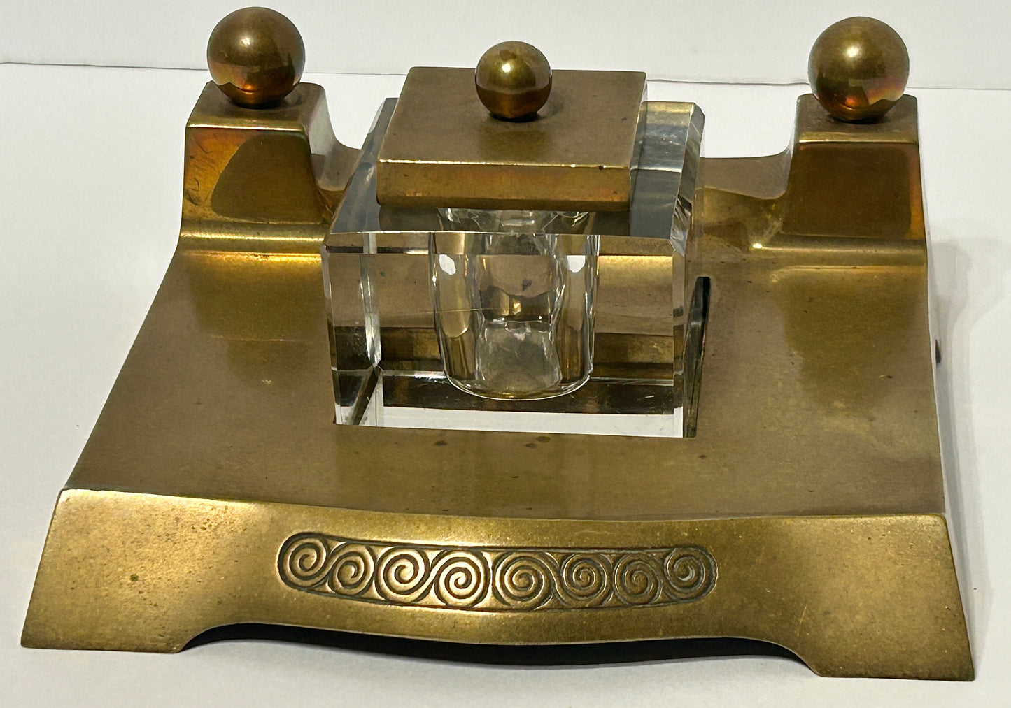 BRASS & GLASS ANTIQUE INKWELL