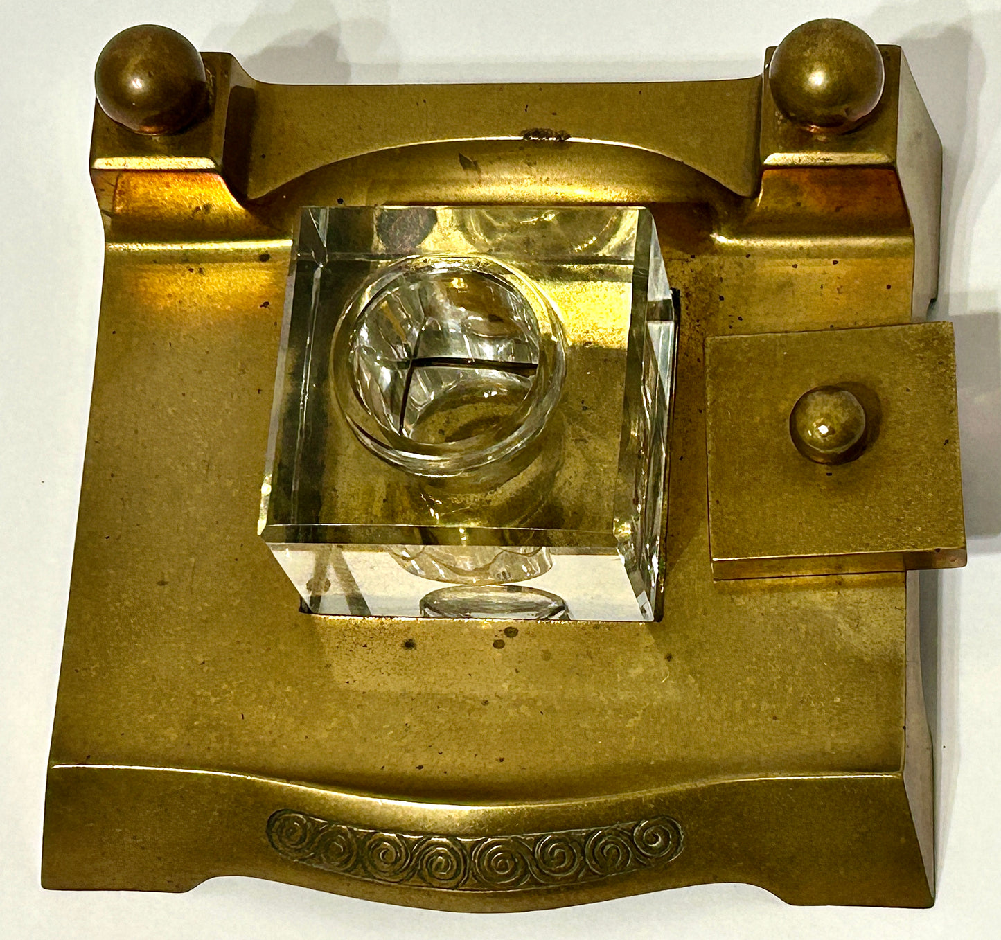 BRASS & GLASS ANTIQUE INKWELL