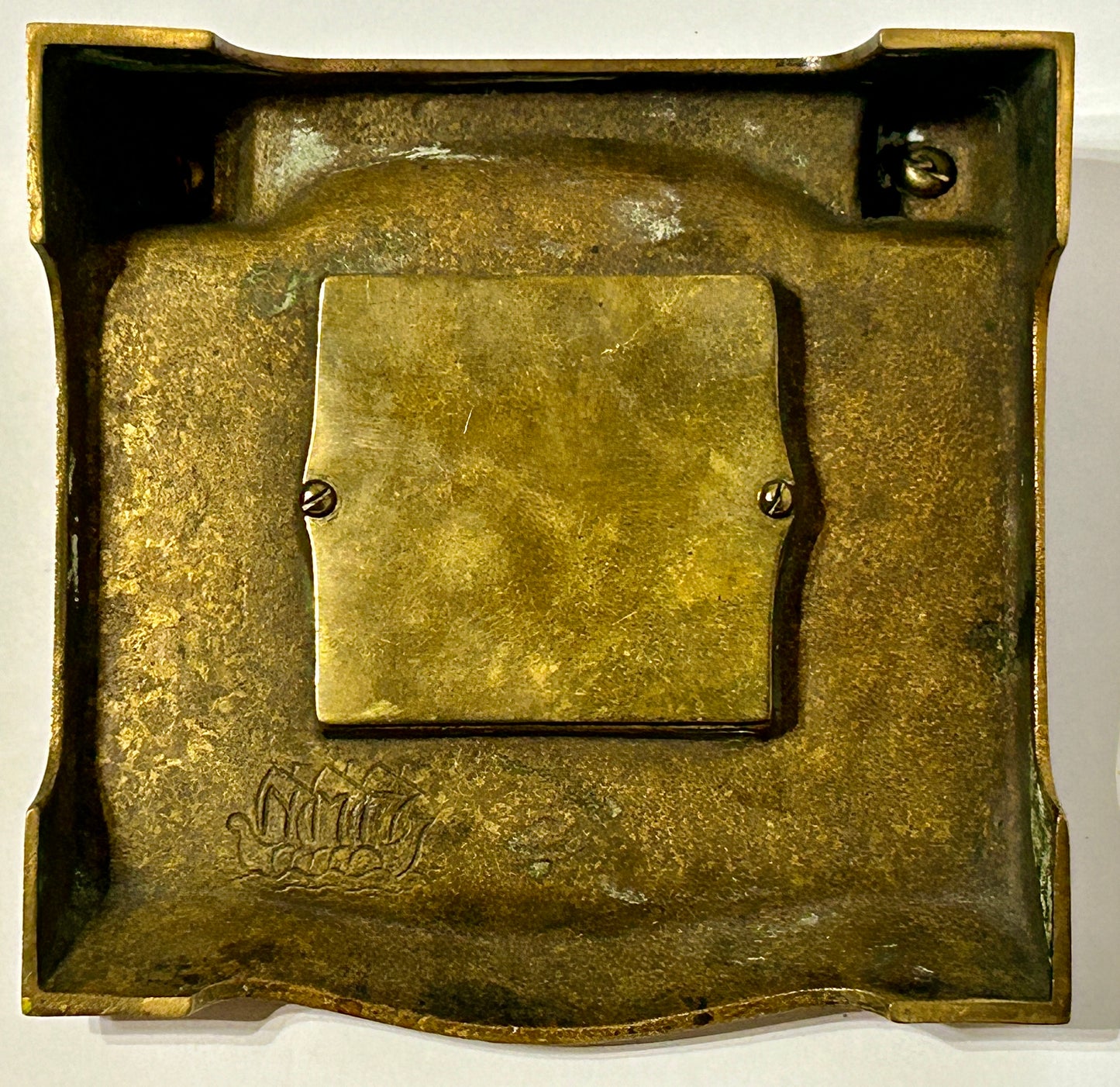 BRASS & GLASS ANTIQUE INKWELL