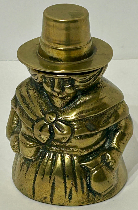 ANTIQUE PURITAN QUAKER BRONZE FIGURAL INKWELL