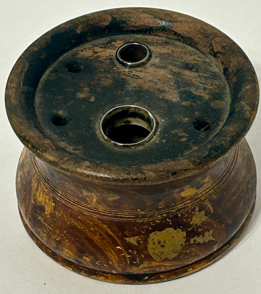 ANTIQUE CONNECTICUT TURNED WOODEN INKWELL LABELED