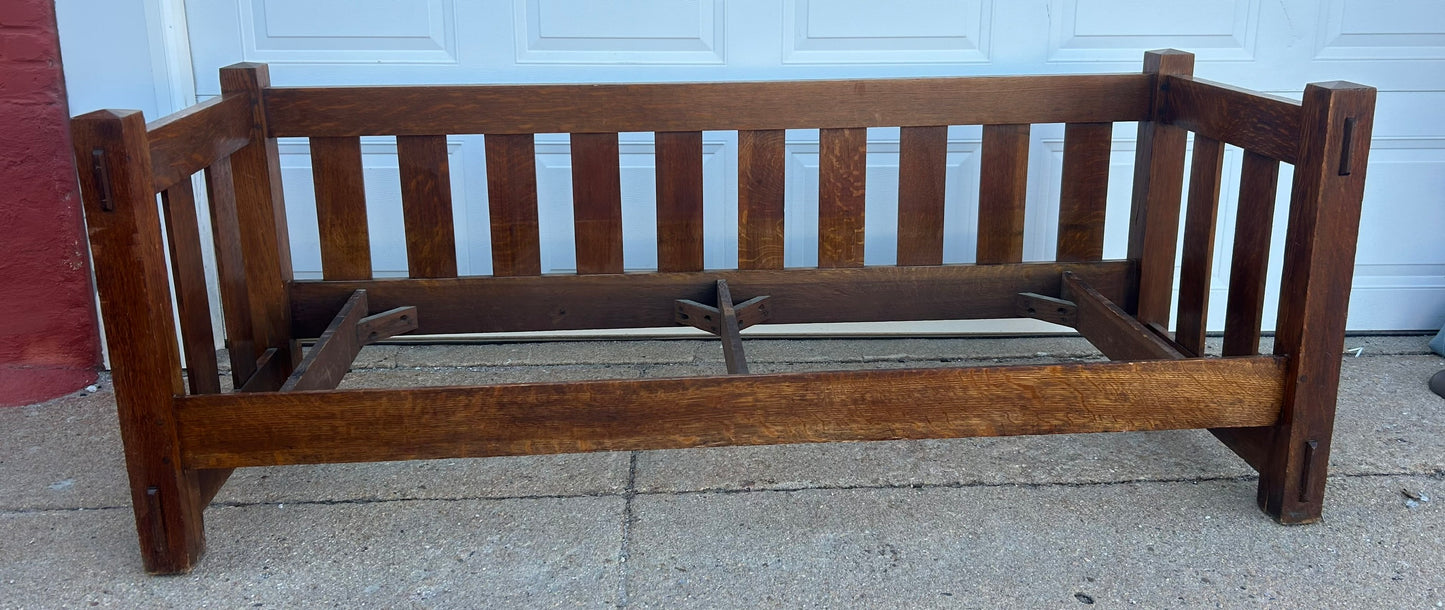 ANTIQUE MISSION OAK EVEN ARM SETTLE COUCH BY OAK CRAFT