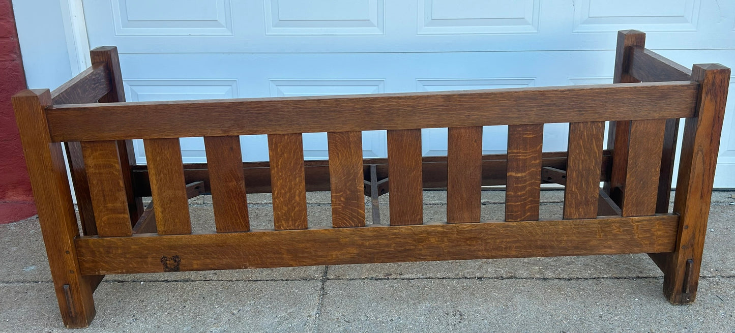 ANTIQUE MISSION OAK EVEN ARM SETTLE COUCH BY OAK CRAFT