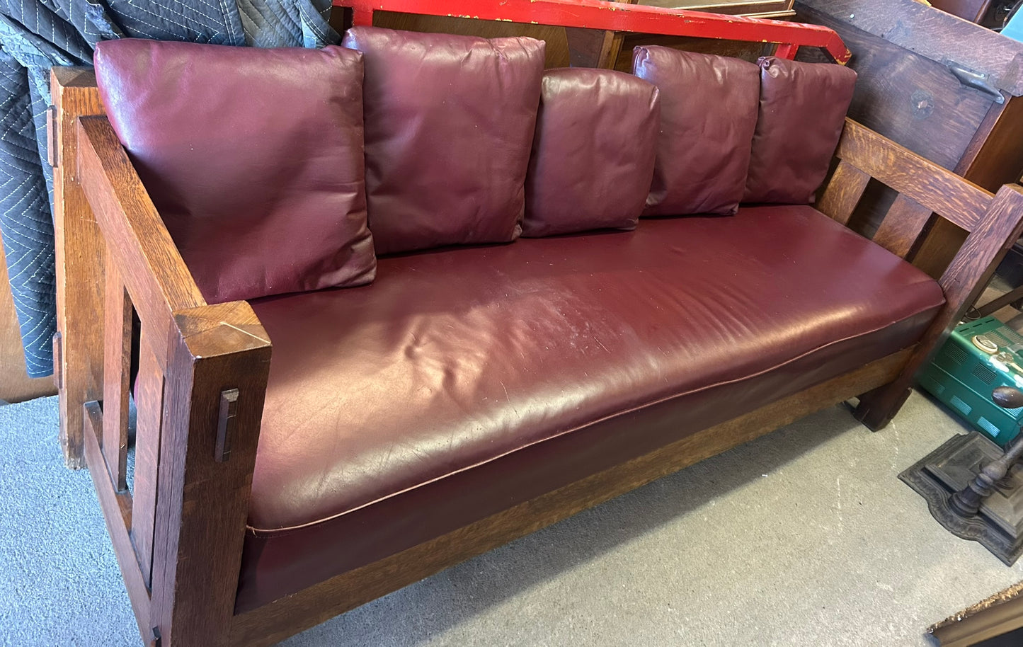 ANTIQUE MISSION OAK EVEN ARM SETTLE COUCH BY OAK CRAFT