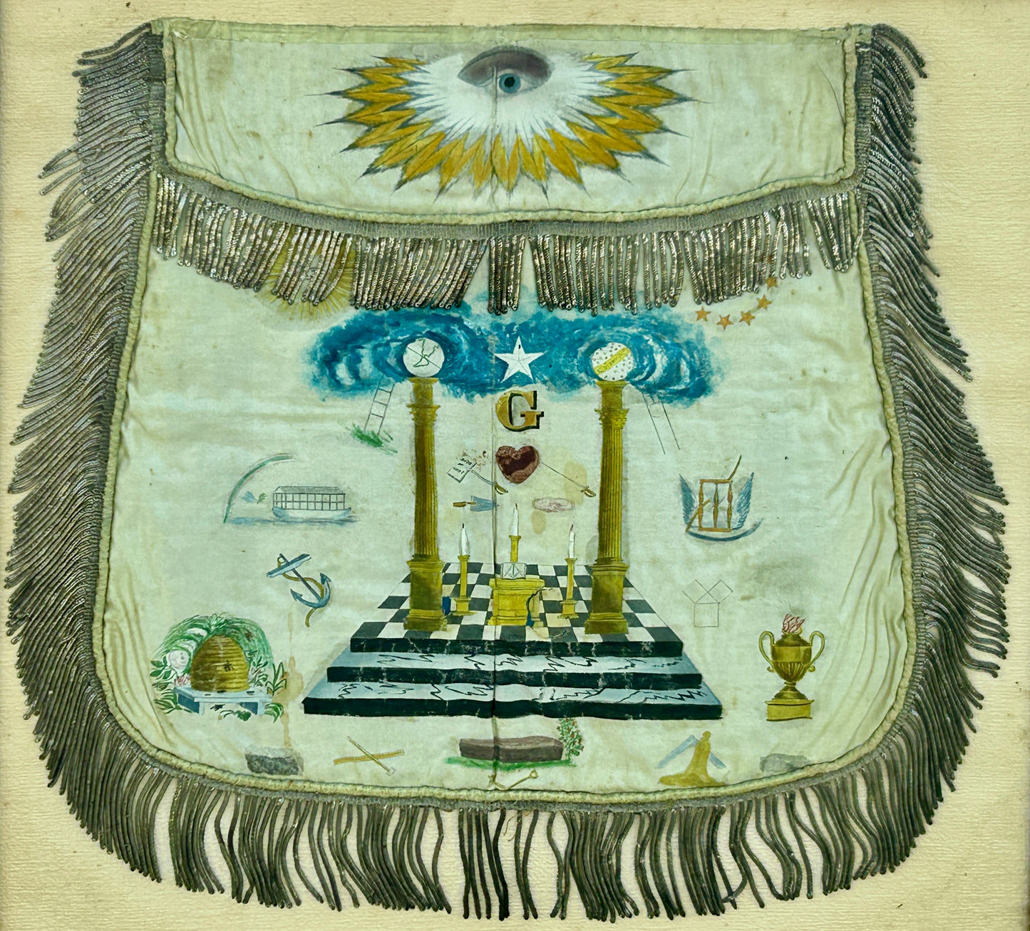 MASONIC ANTIQUE SILK 1800'S APRON