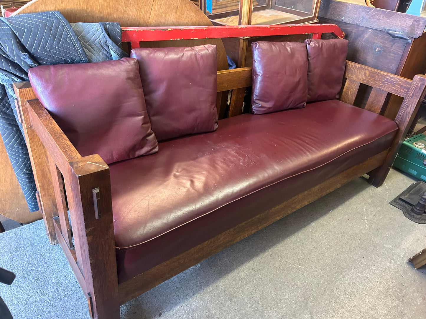 ANTIQUE MISSION OAK EVEN ARM SETTLE COUCH BY OAK CRAFT