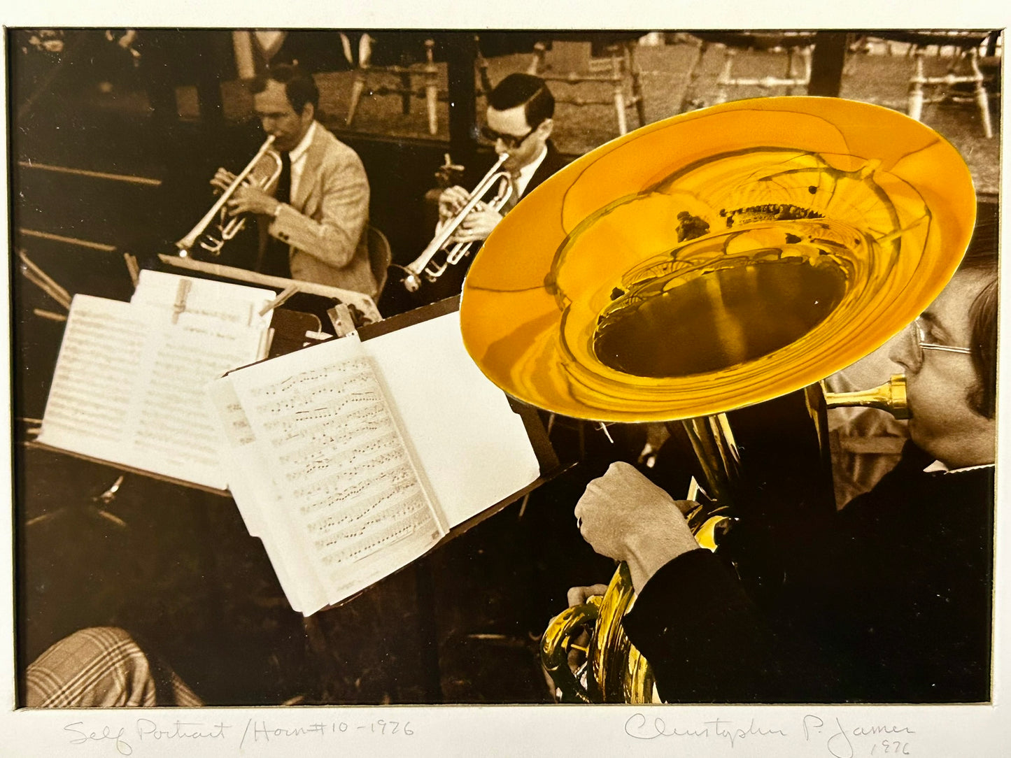CHRISTOPHER P. JAMES "SELF PORTRAIT/HORN 1976" INHANCED PHOTO