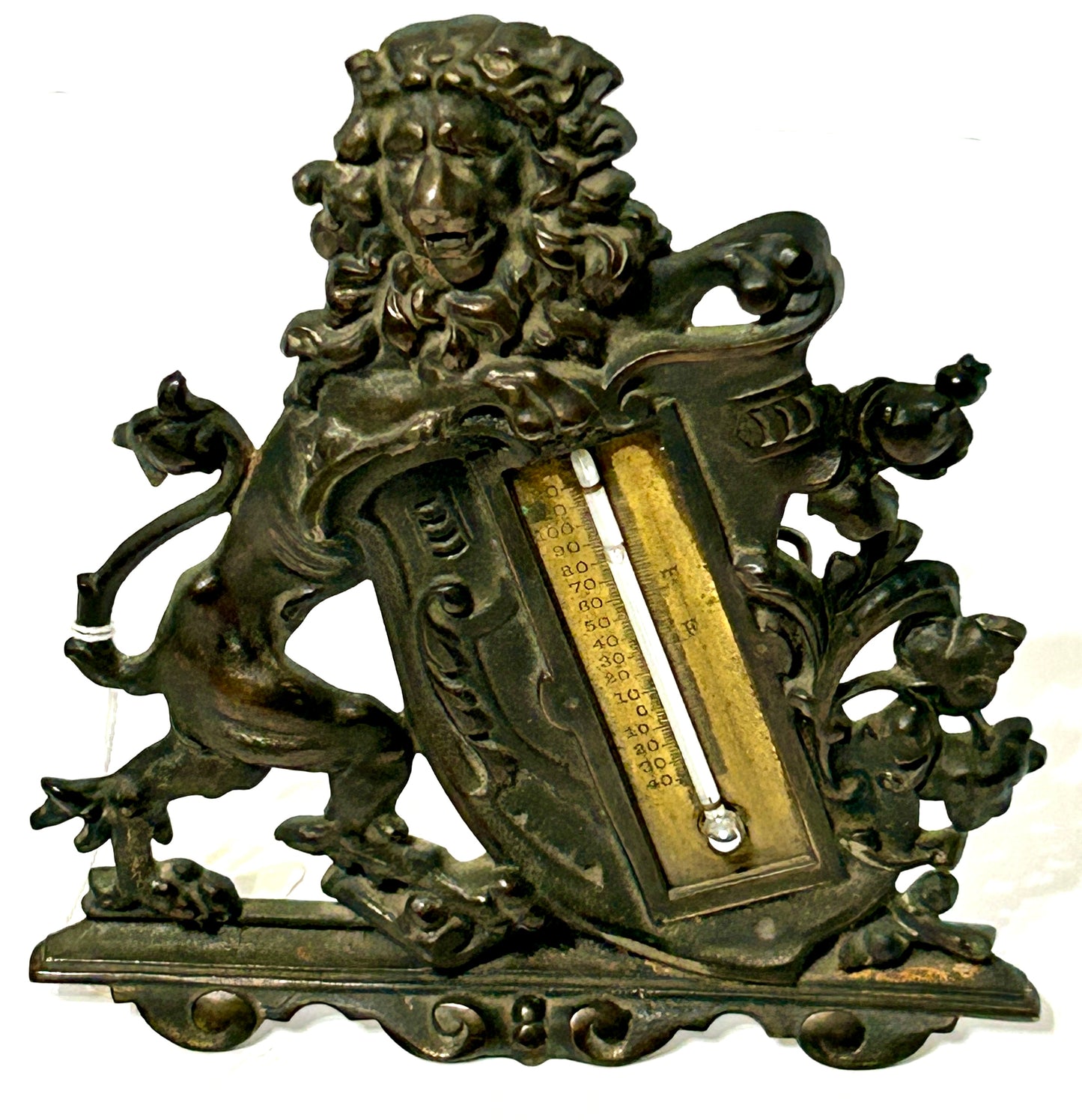 FIGURAL LION ANTIQUE BRADLEY & HUBBARD DESK THERMOMETER