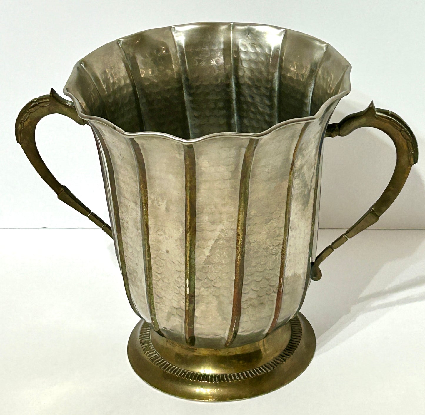 DECO STYLE BRASS AND HAMMERED METAL LARGE 1930'S VASE