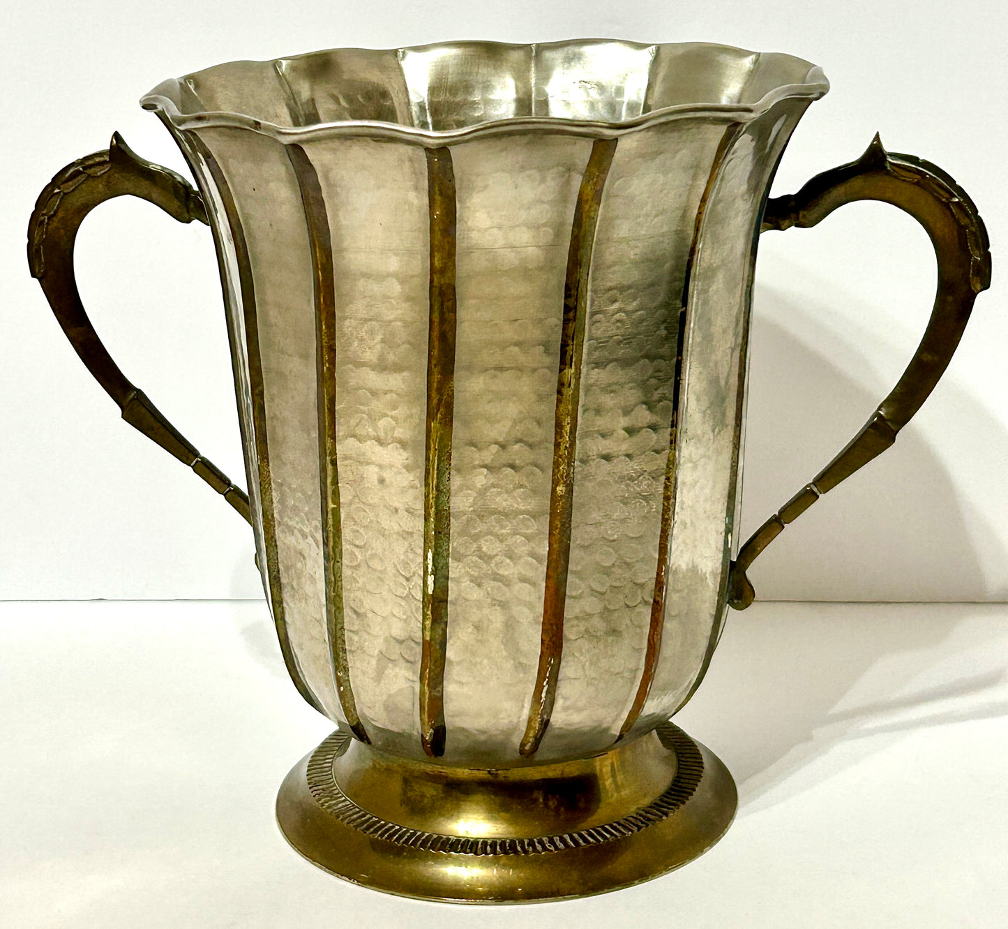 DECO STYLE BRASS AND HAMMERED METAL LARGE 1930'S VASE