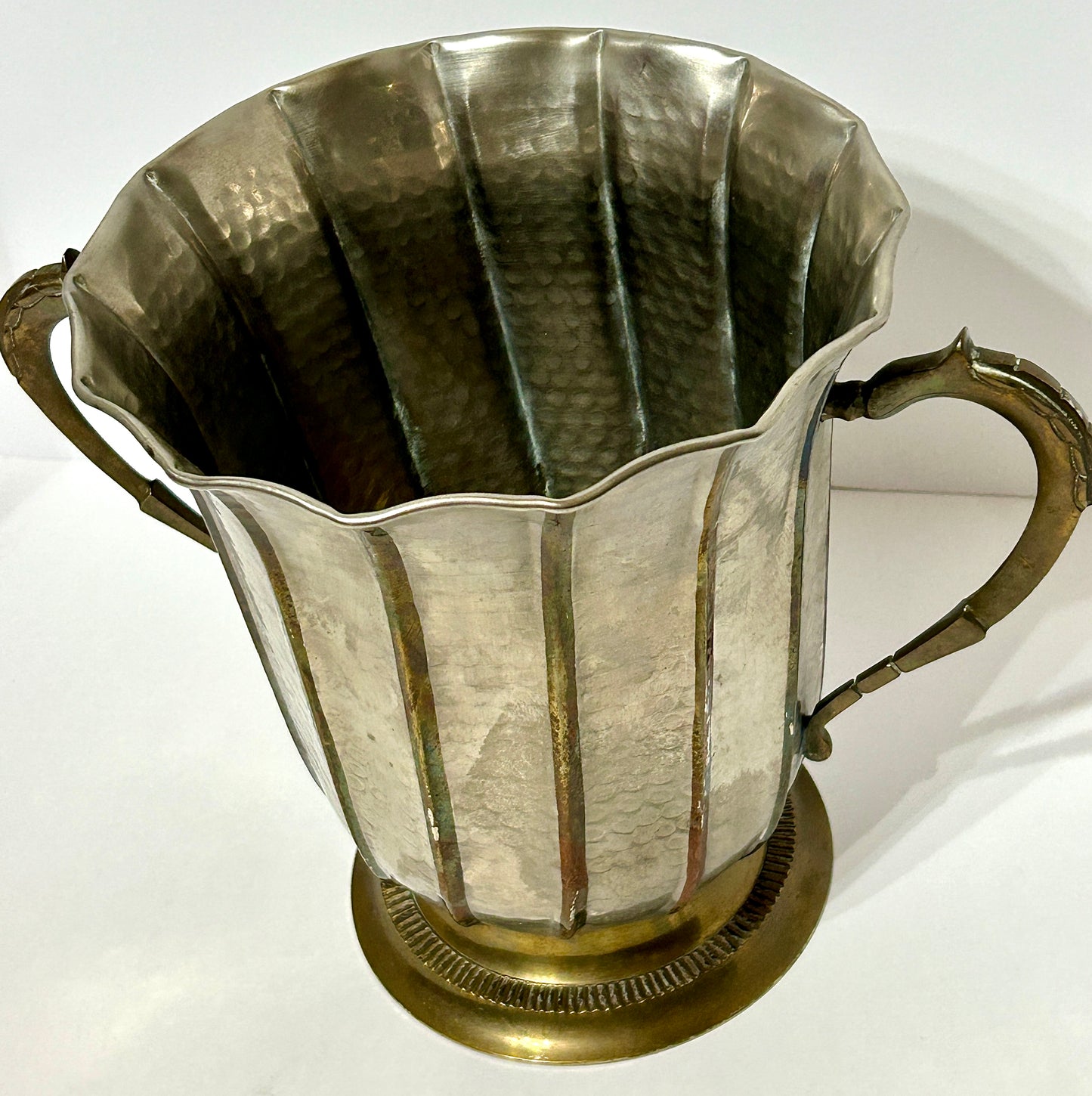 DECO STYLE BRASS AND HAMMERED METAL LARGE 1930'S VASE