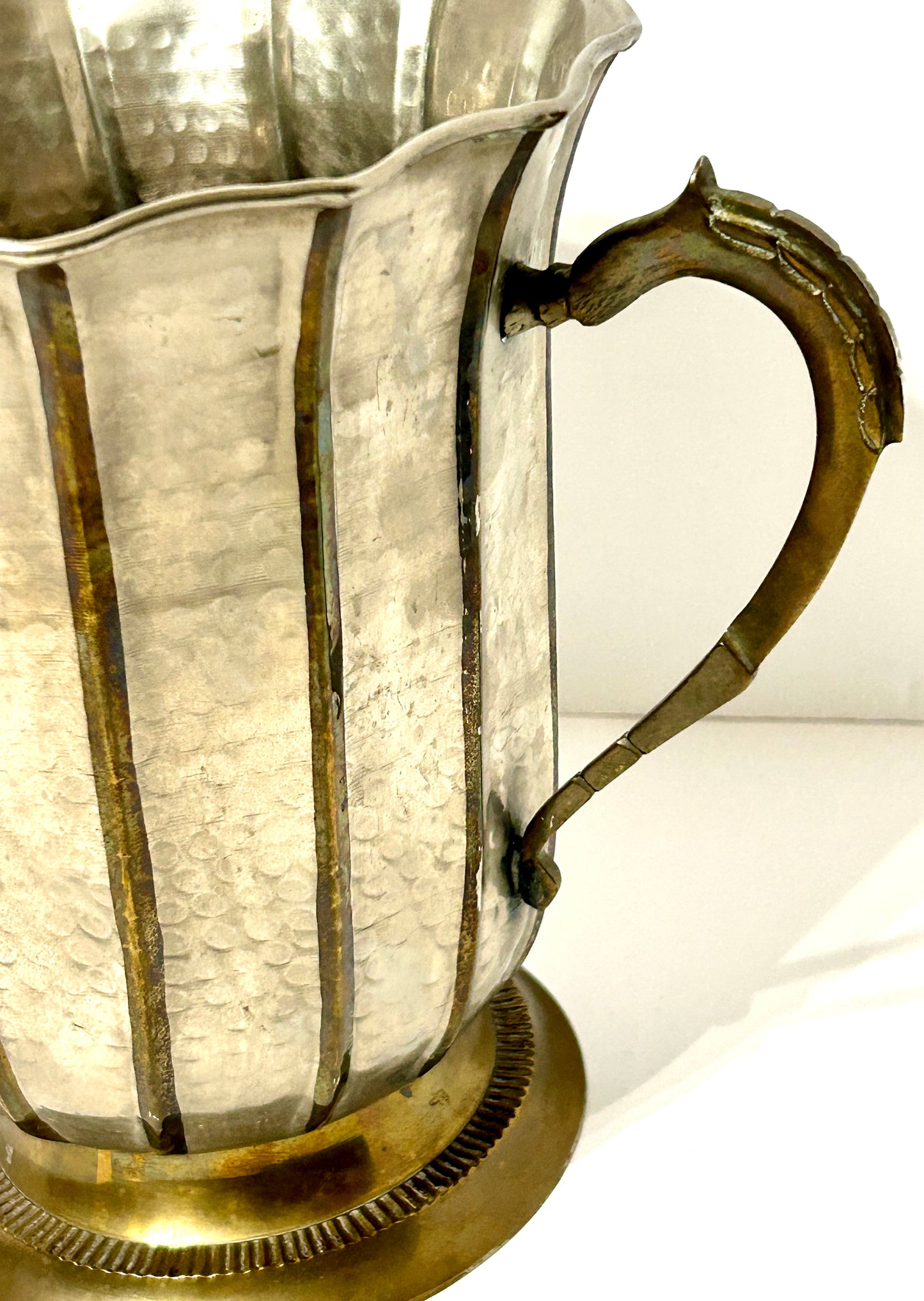 DECO STYLE BRASS AND HAMMERED METAL LARGE 1930'S VASE