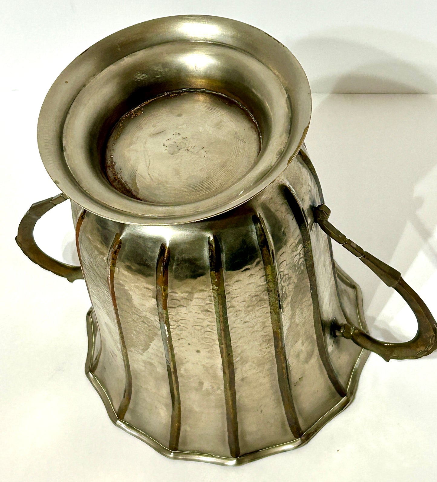 DECO STYLE BRASS AND HAMMERED METAL LARGE 1930'S VASE