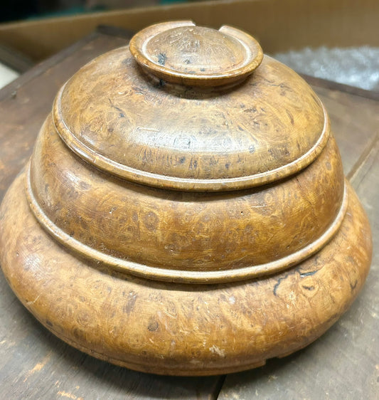BURL WOOD DOUBLE ROUND ANTIQUE BOX