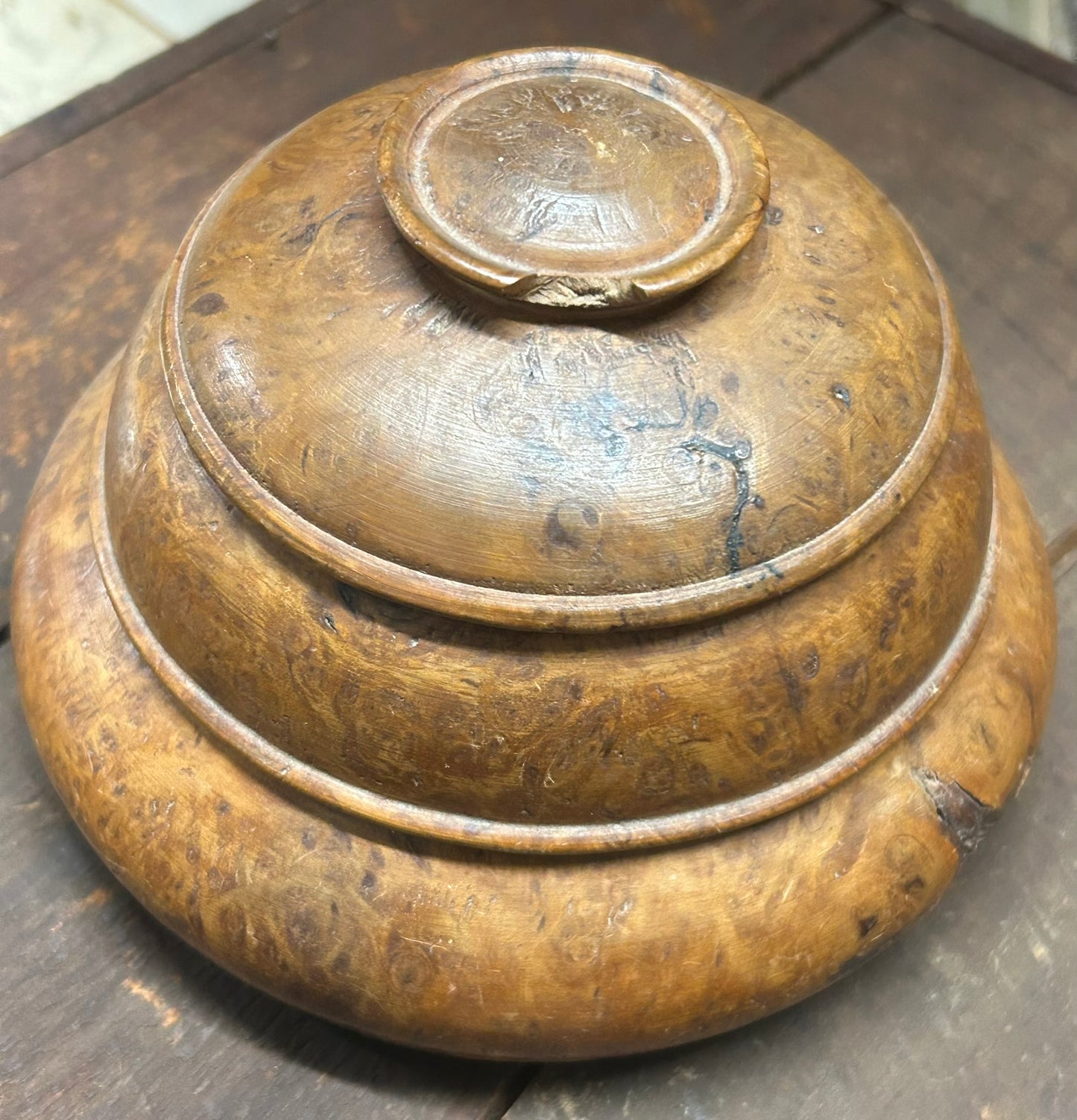 BURL WOOD DOUBLE ROUND ANTIQUE BOX