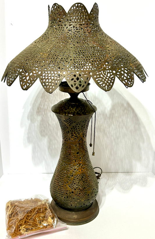 MID EASTERN ANTIQUE PIERCED BRASS TABLE LAMP