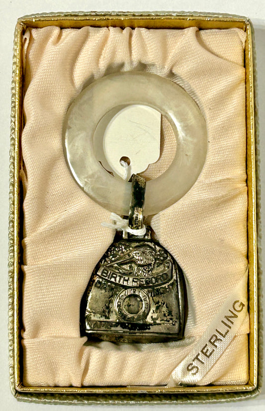 TEETHING RING ANTIQUE WITH STERLING AND MOTHER OF PEARL