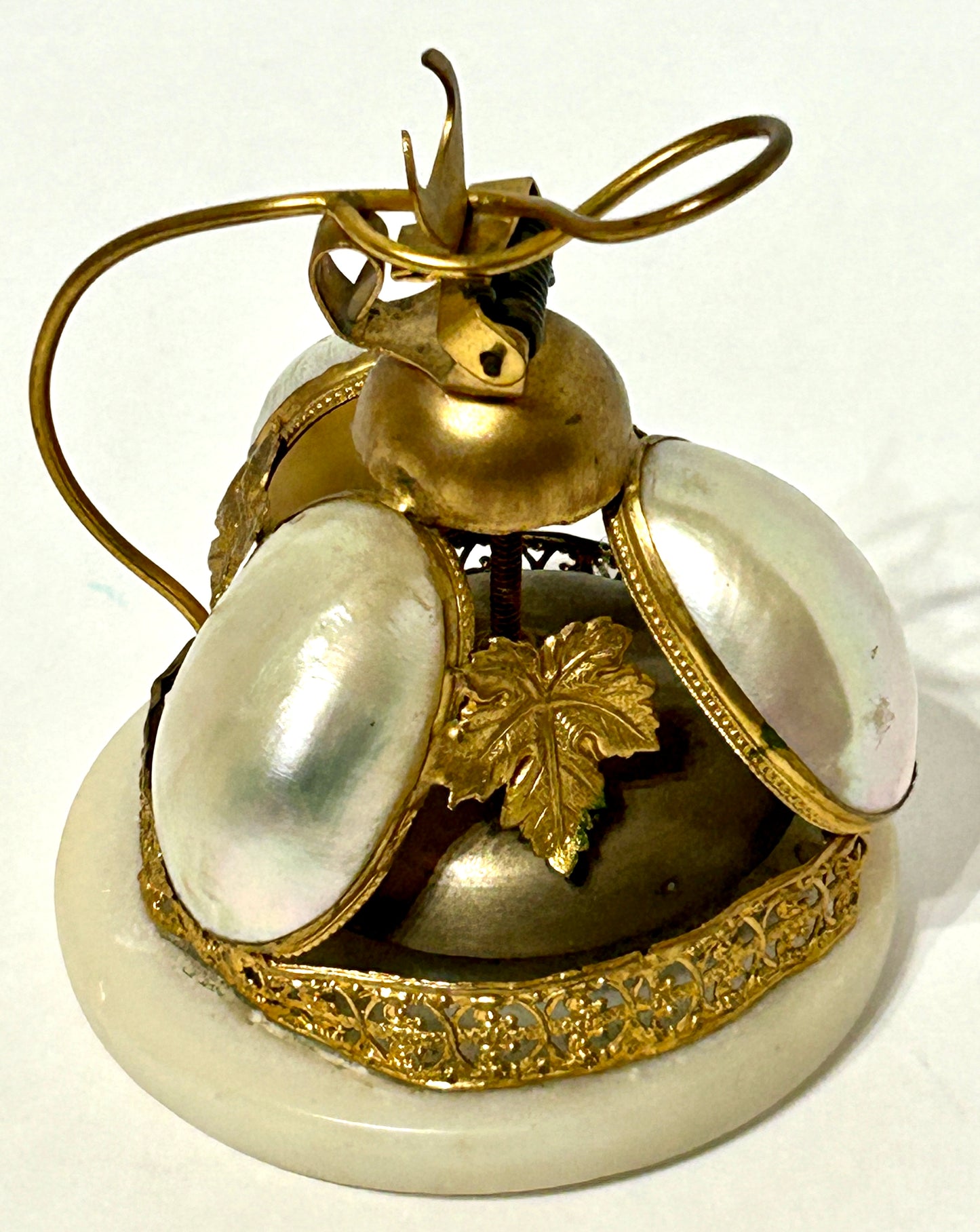 ANTIQUE DESK BELL MOTHER OF PEARL AND BRASS