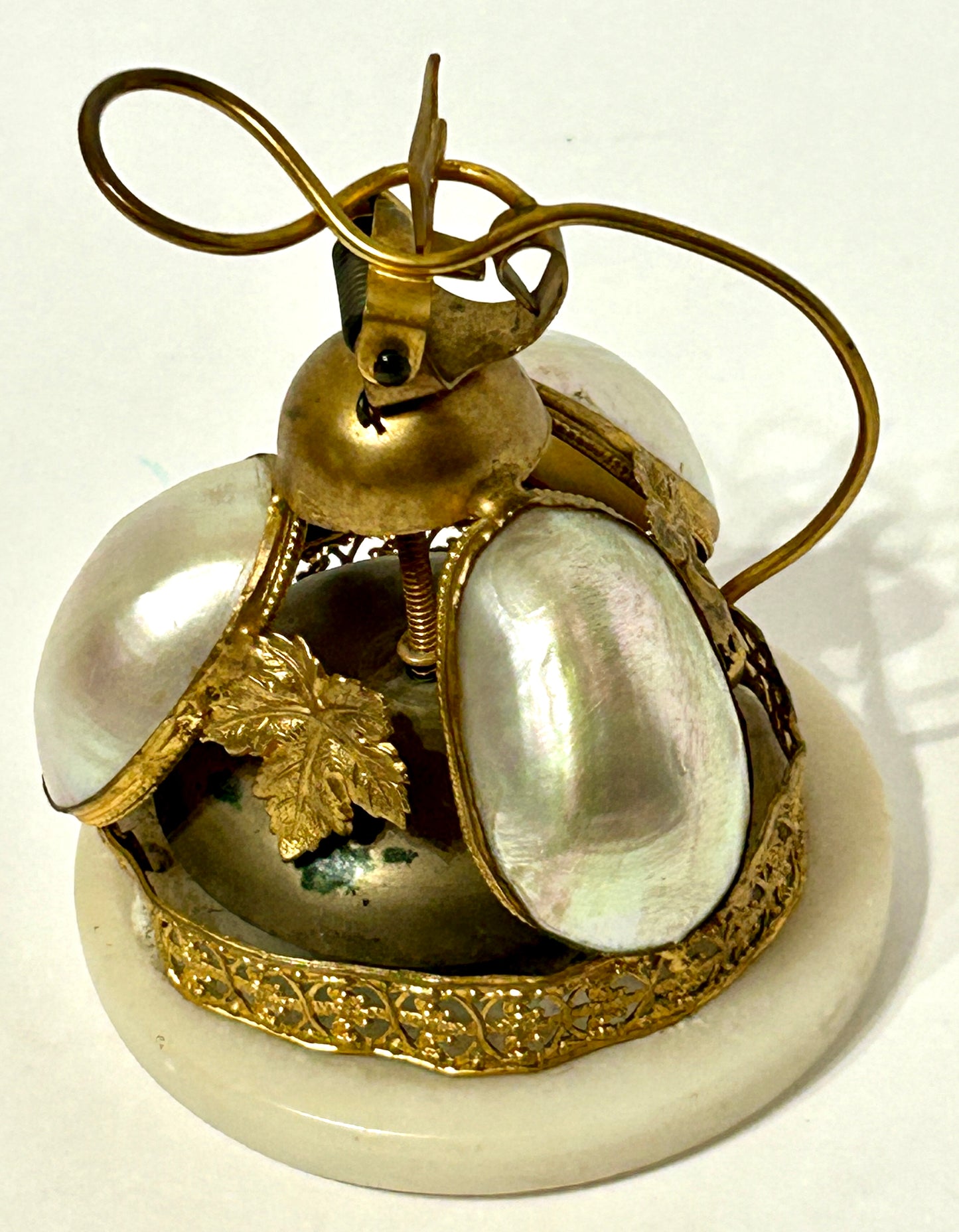 ANTIQUE DESK BELL MOTHER OF PEARL AND BRASS