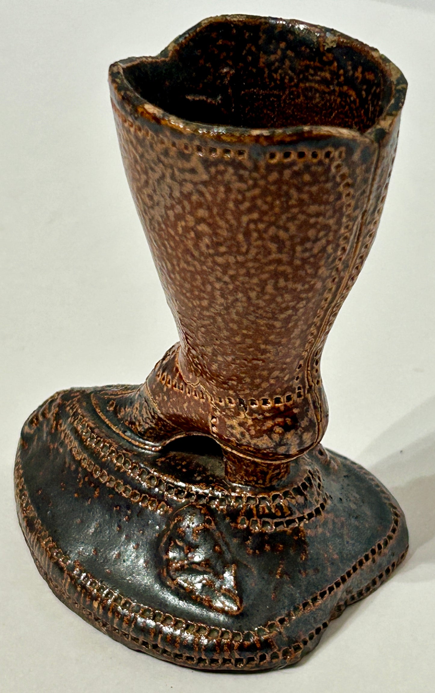 ANTIQUE SEWER TILE HIGHTOP SHOE MATCH HOLDER