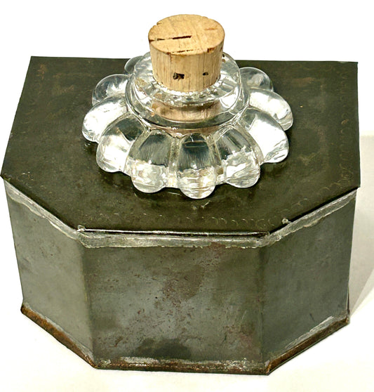 INKWELL ANTIQUE EARLY TIN AND GLASS