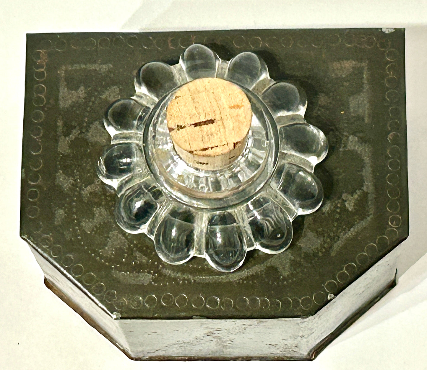 INKWELL ANTIQUE EARLY TIN AND GLASS