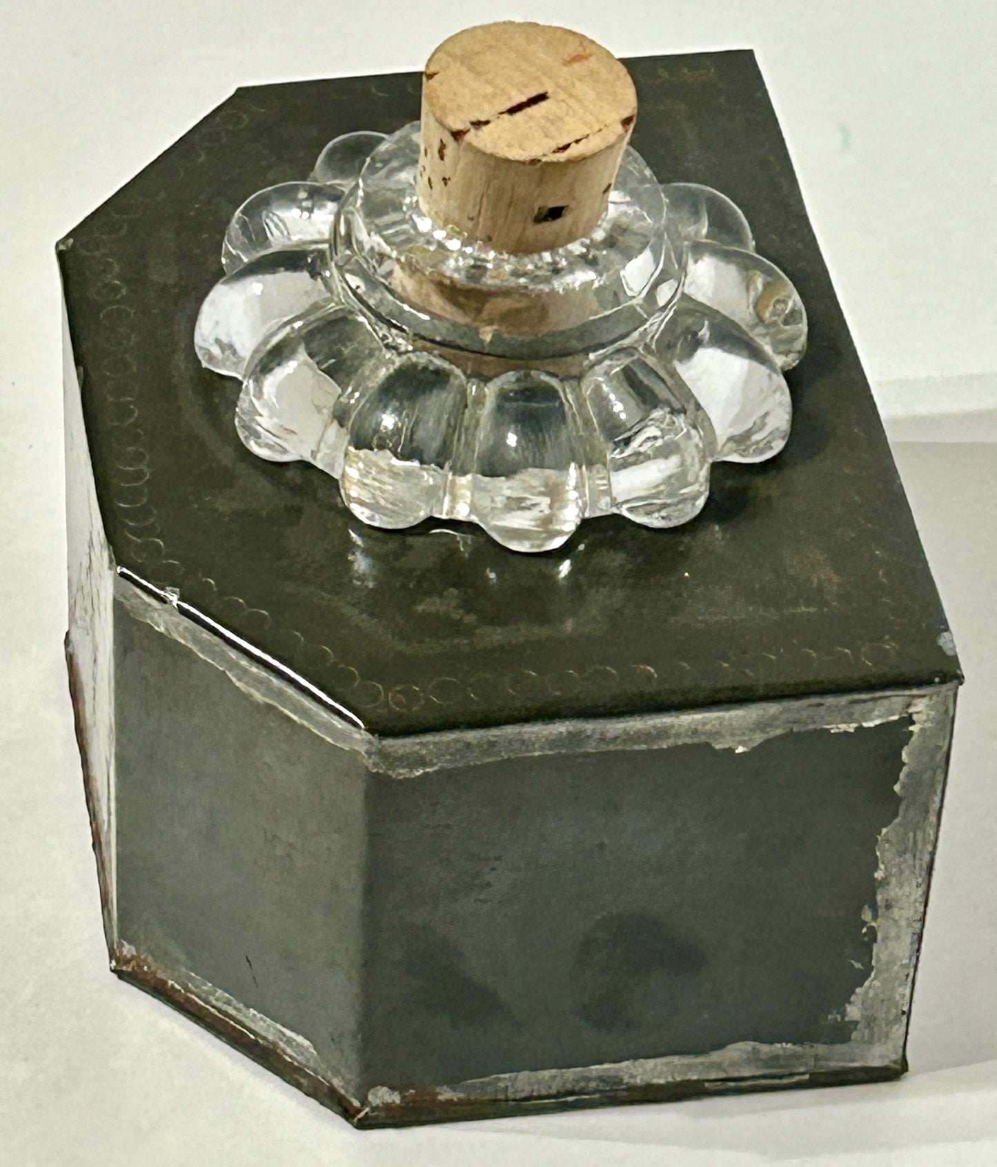 INKWELL ANTIQUE EARLY TIN AND GLASS
