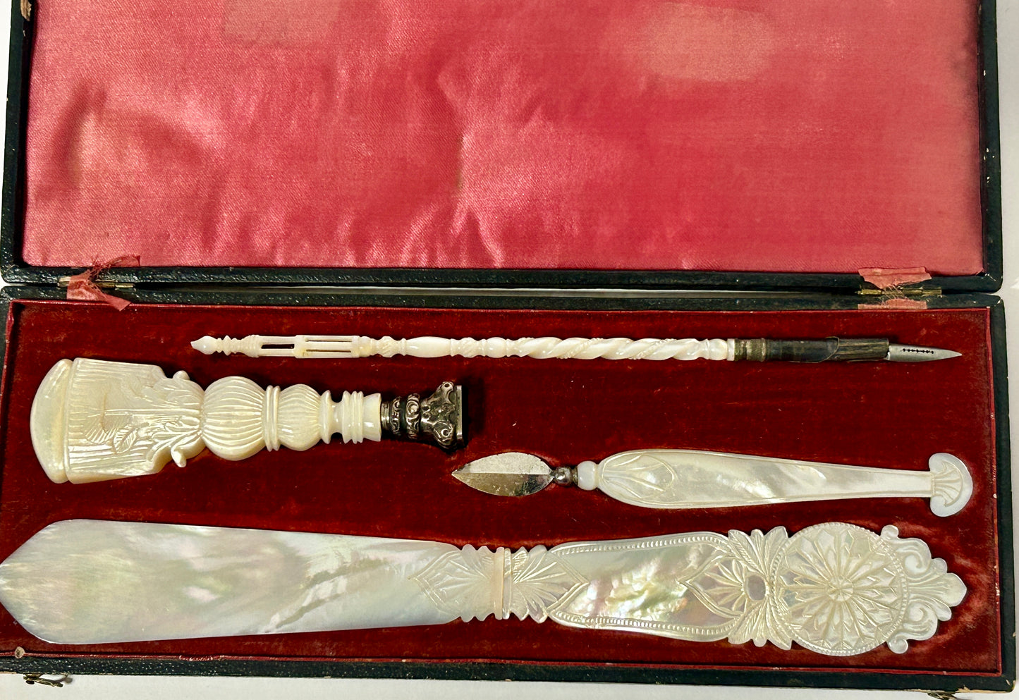 ANTIQUE MOTHER OF PEARL DESK SET