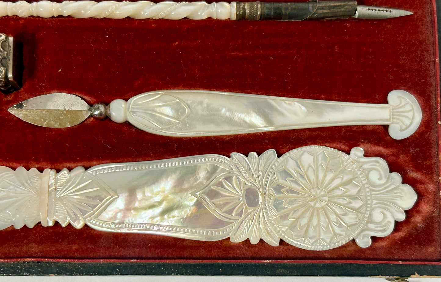 ANTIQUE MOTHER OF PEARL DESK SET